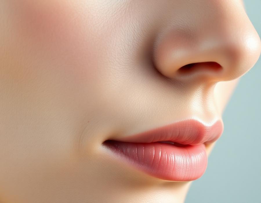 Detalle de textura de piel facial con luz de estudio neutra